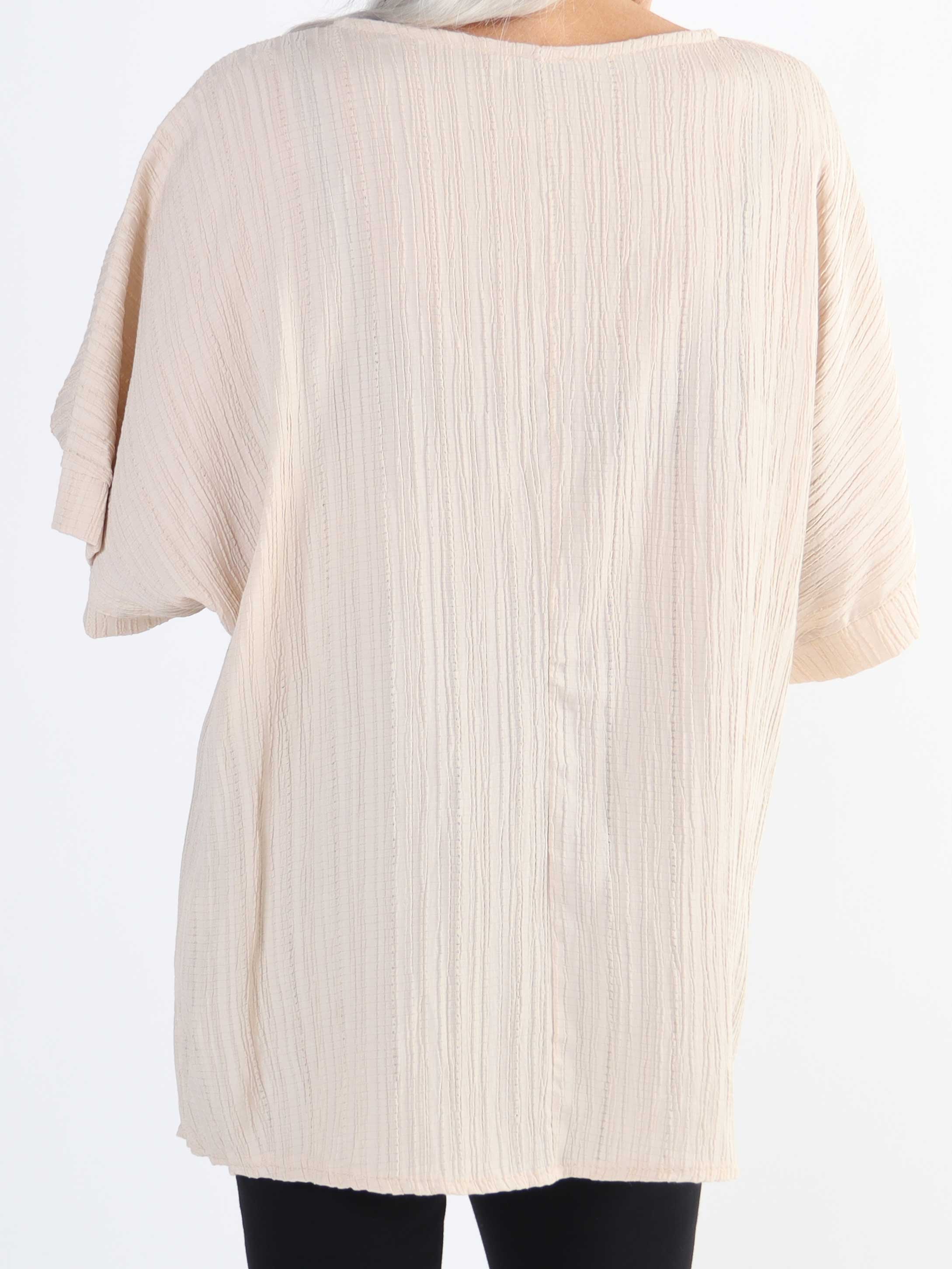 Cindy - enfärgad plus size-blus i crepe-look - Turquoise